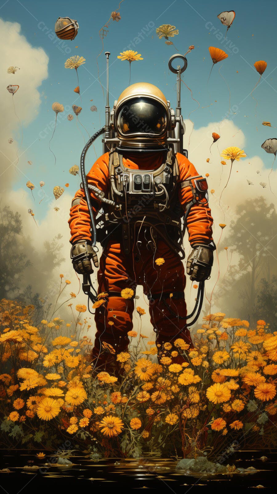 Astronauta em Campo de Flores Amarelas