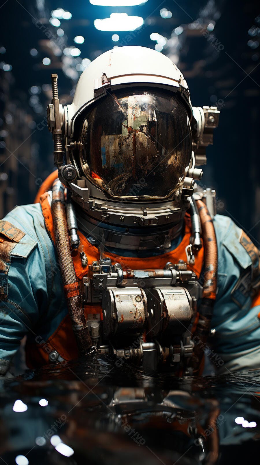 Astronauta em traje espacial molhado