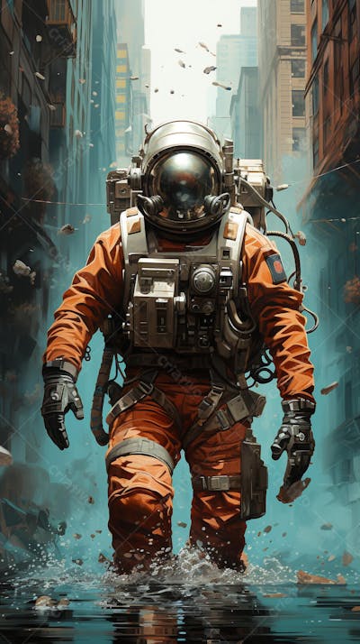Homem com traje espacial
