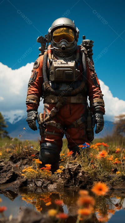 Homem com traje espacial