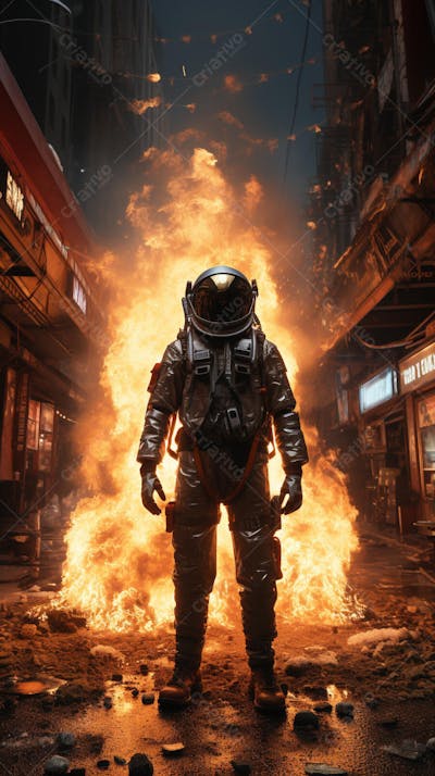 Homem com traje espacial