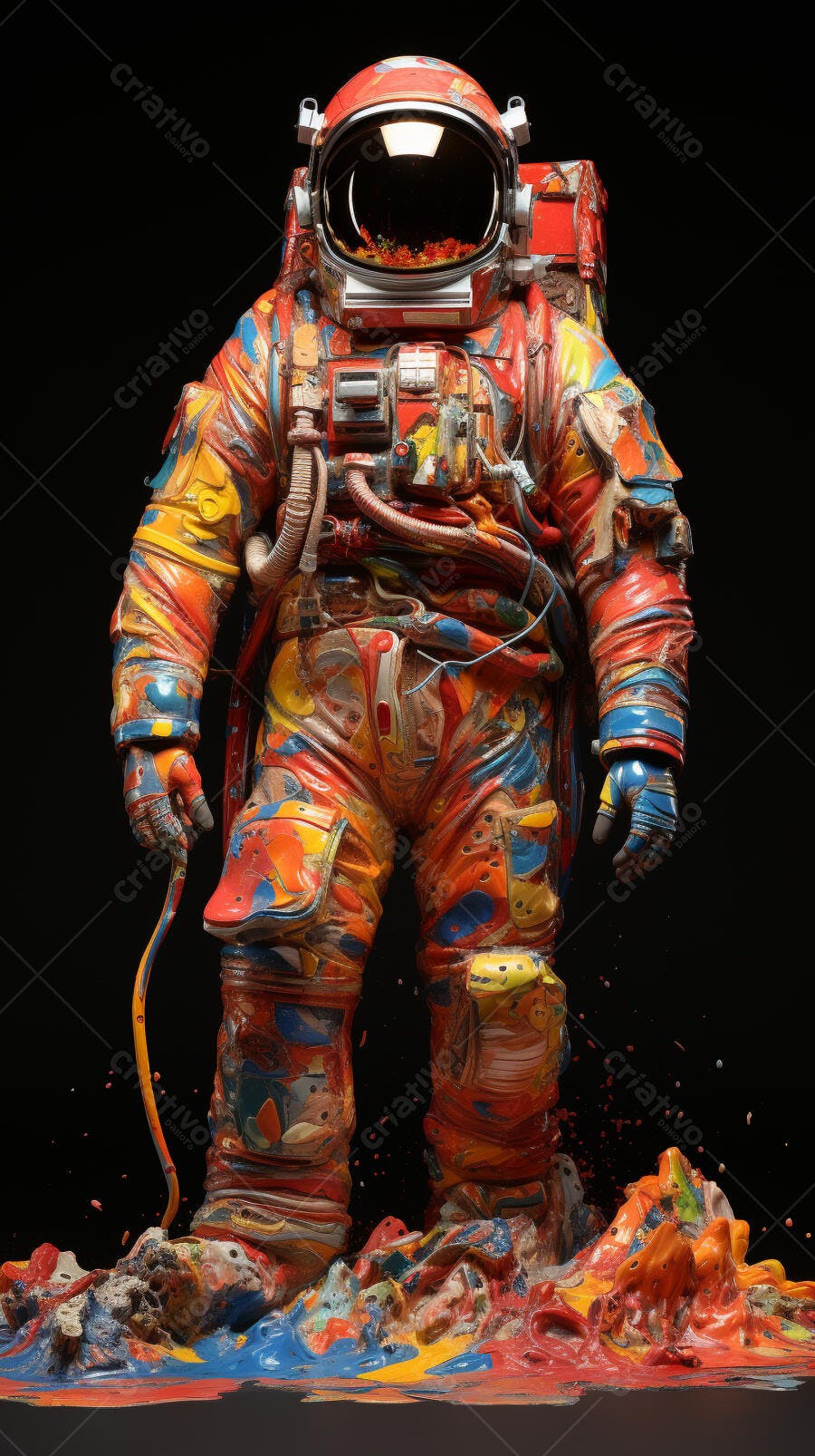 Astronauta colorido em pintura abstrata