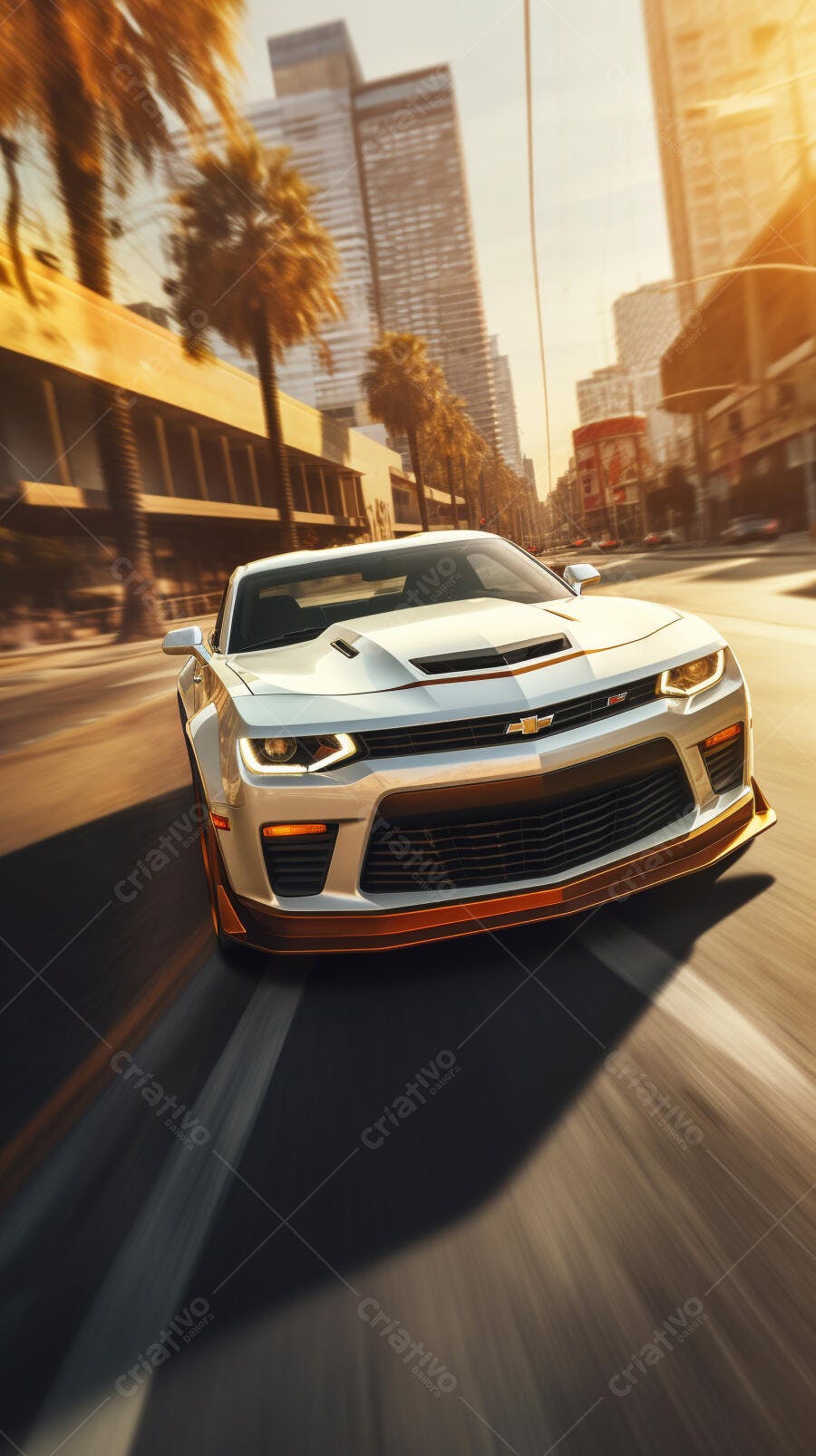 Chevrolet Camaro branco e laranja em alta velocidade