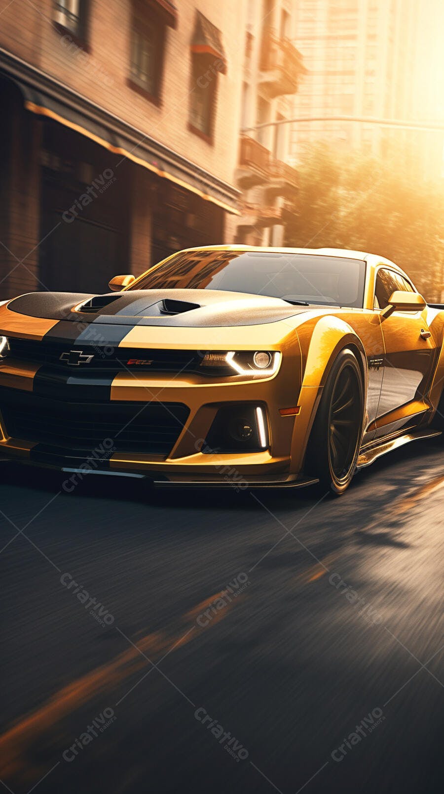 Chevrolet Camaro Dourado em alta velocidade