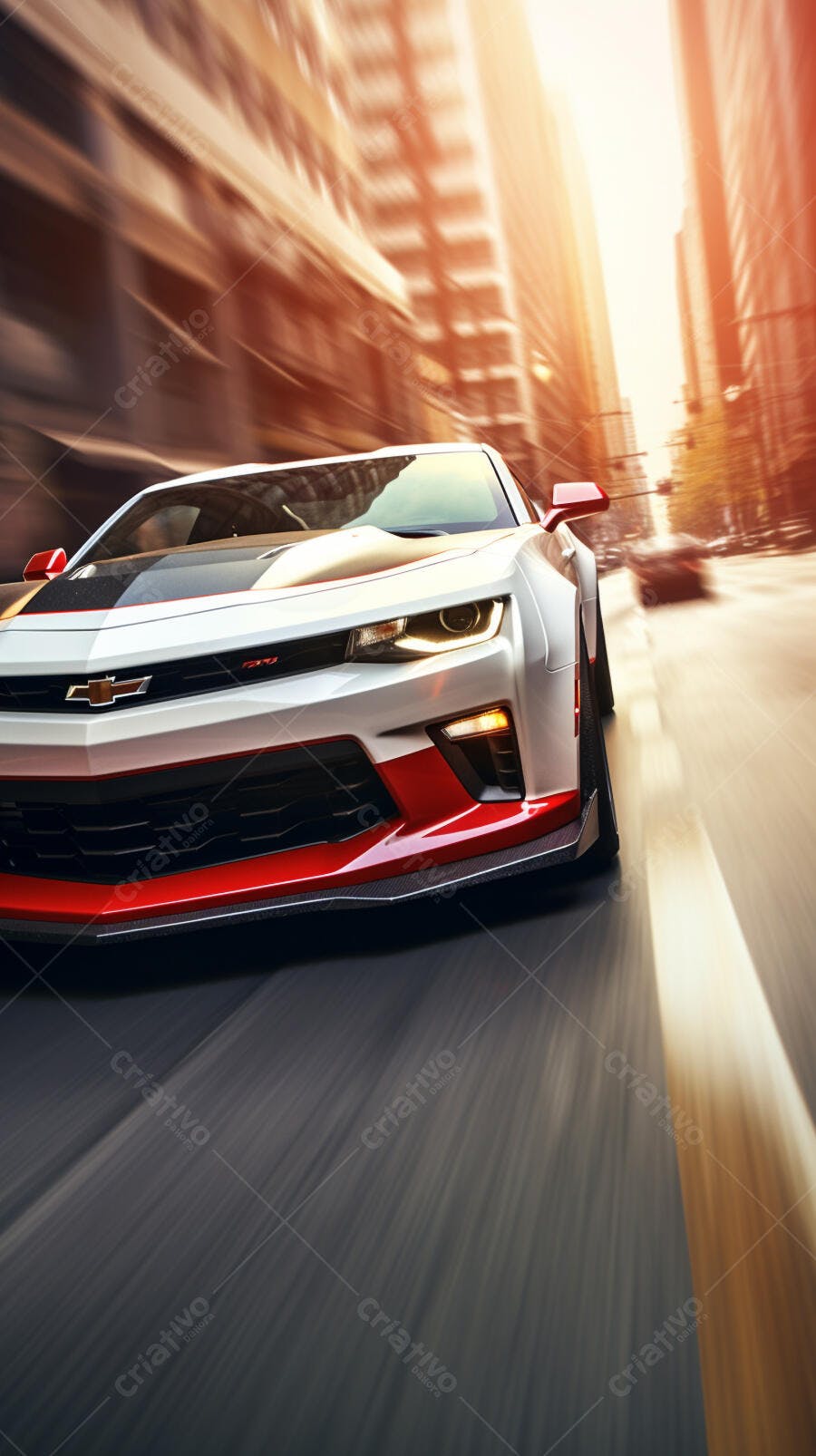 Chevrolet Camaro branco e vermelho em alta velocidade