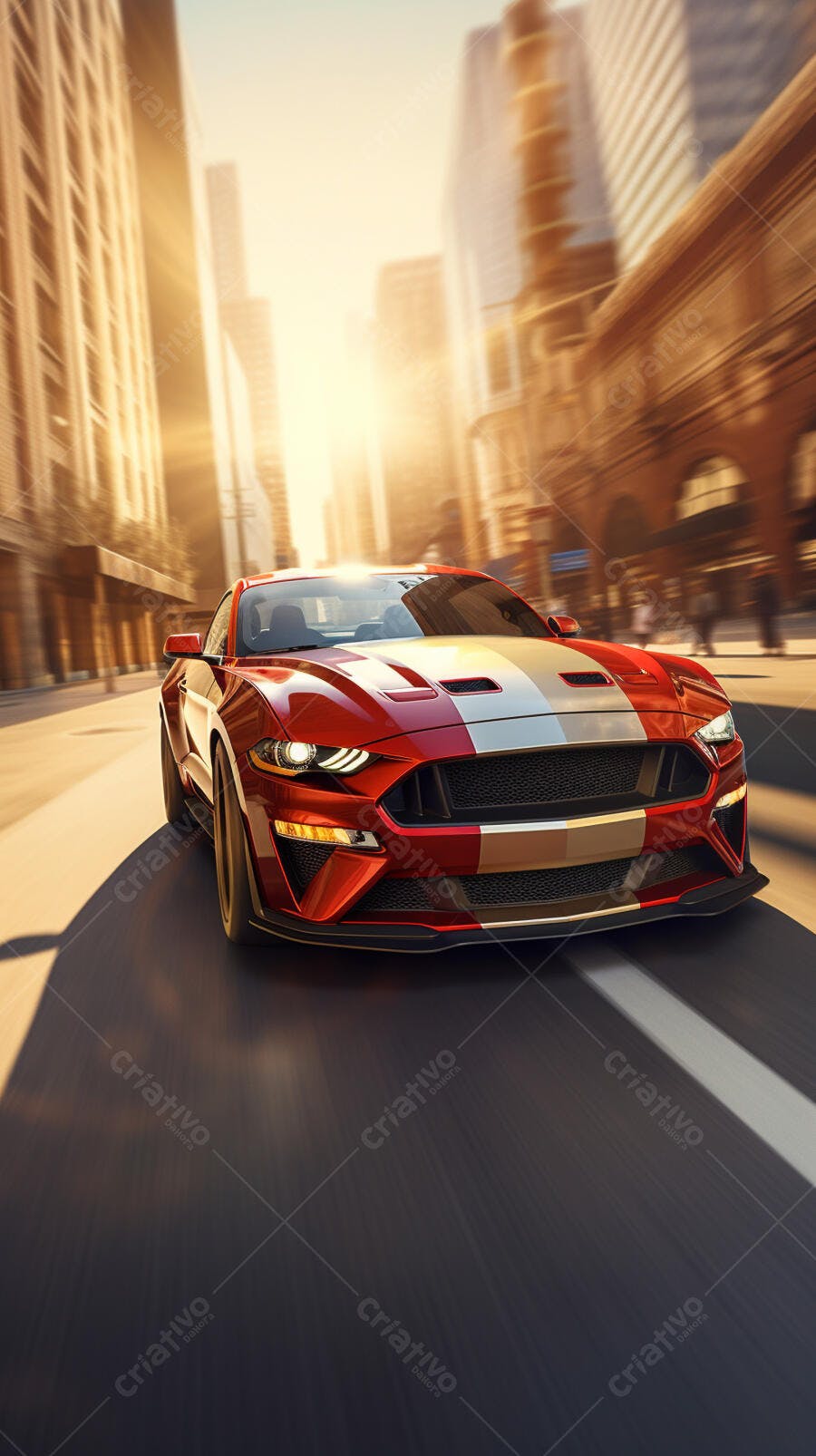 Mustang vermelho em alta velocidade na cidade