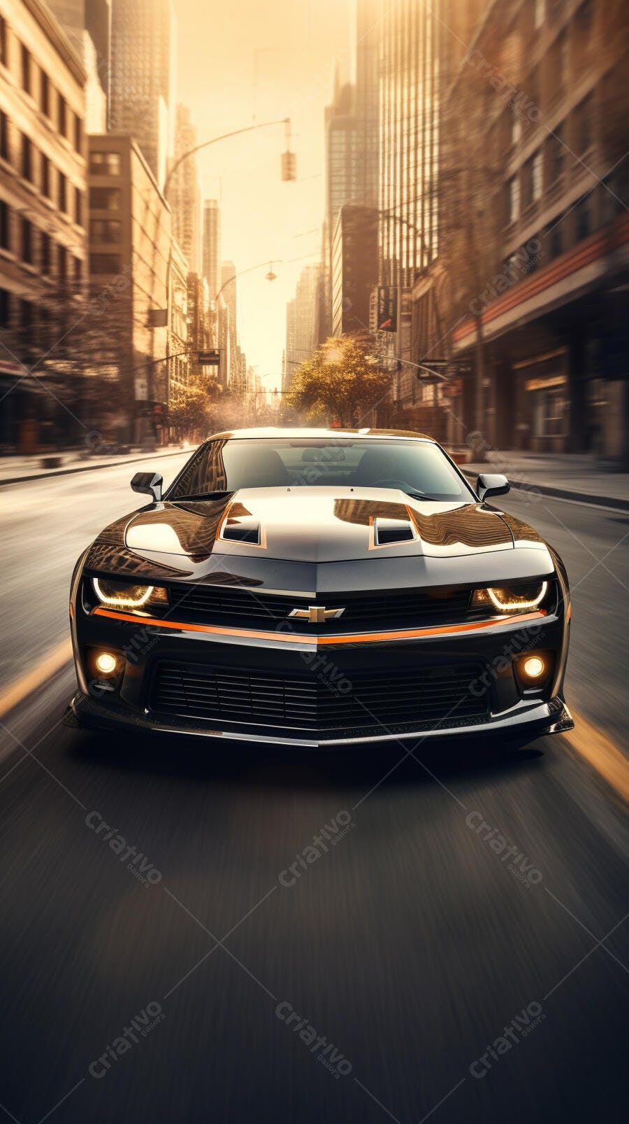 Chevrolet Camaro Preto em cidade ao entardecer
