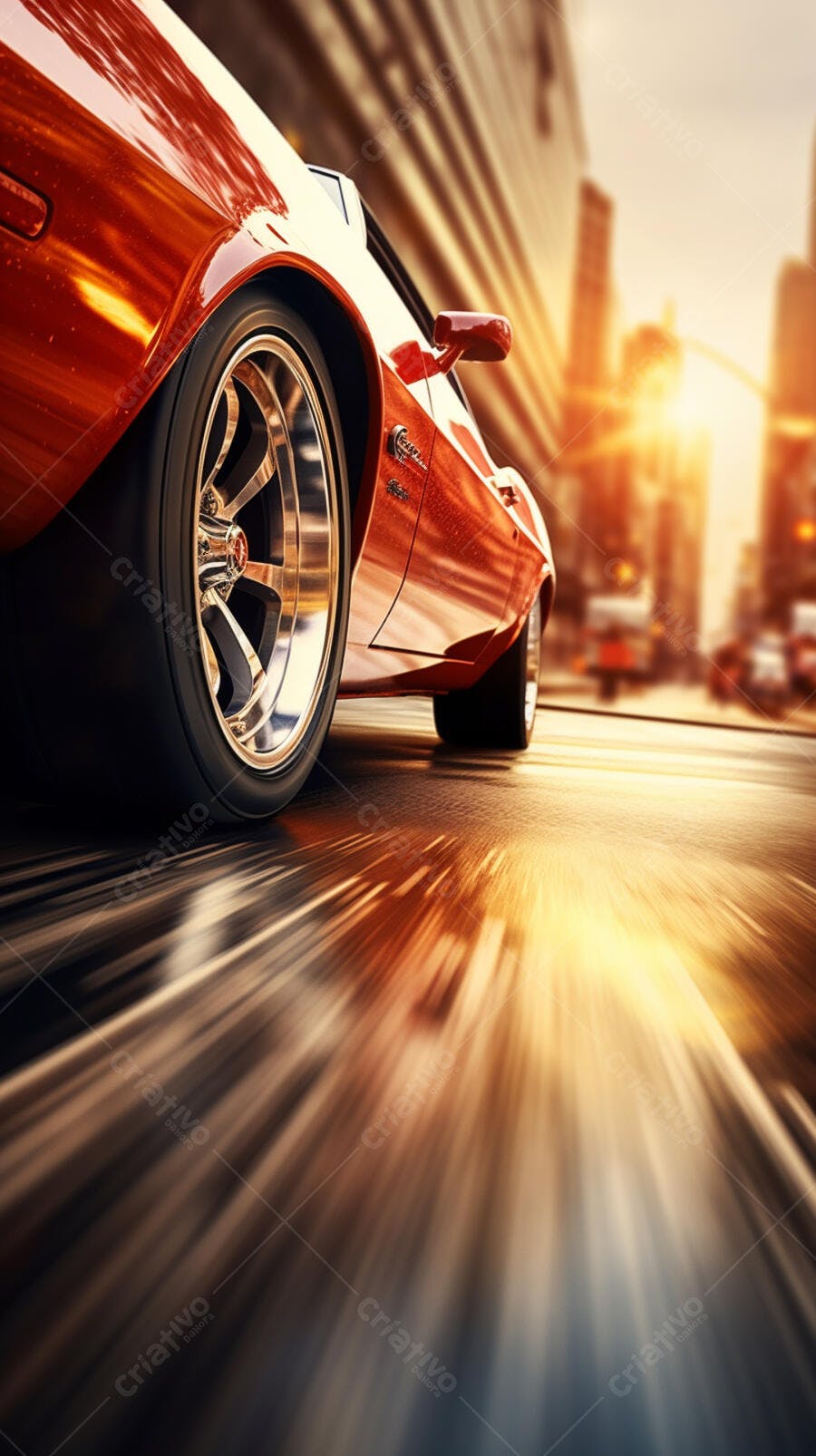 Muscle Car Laranja em Alta Velocidade