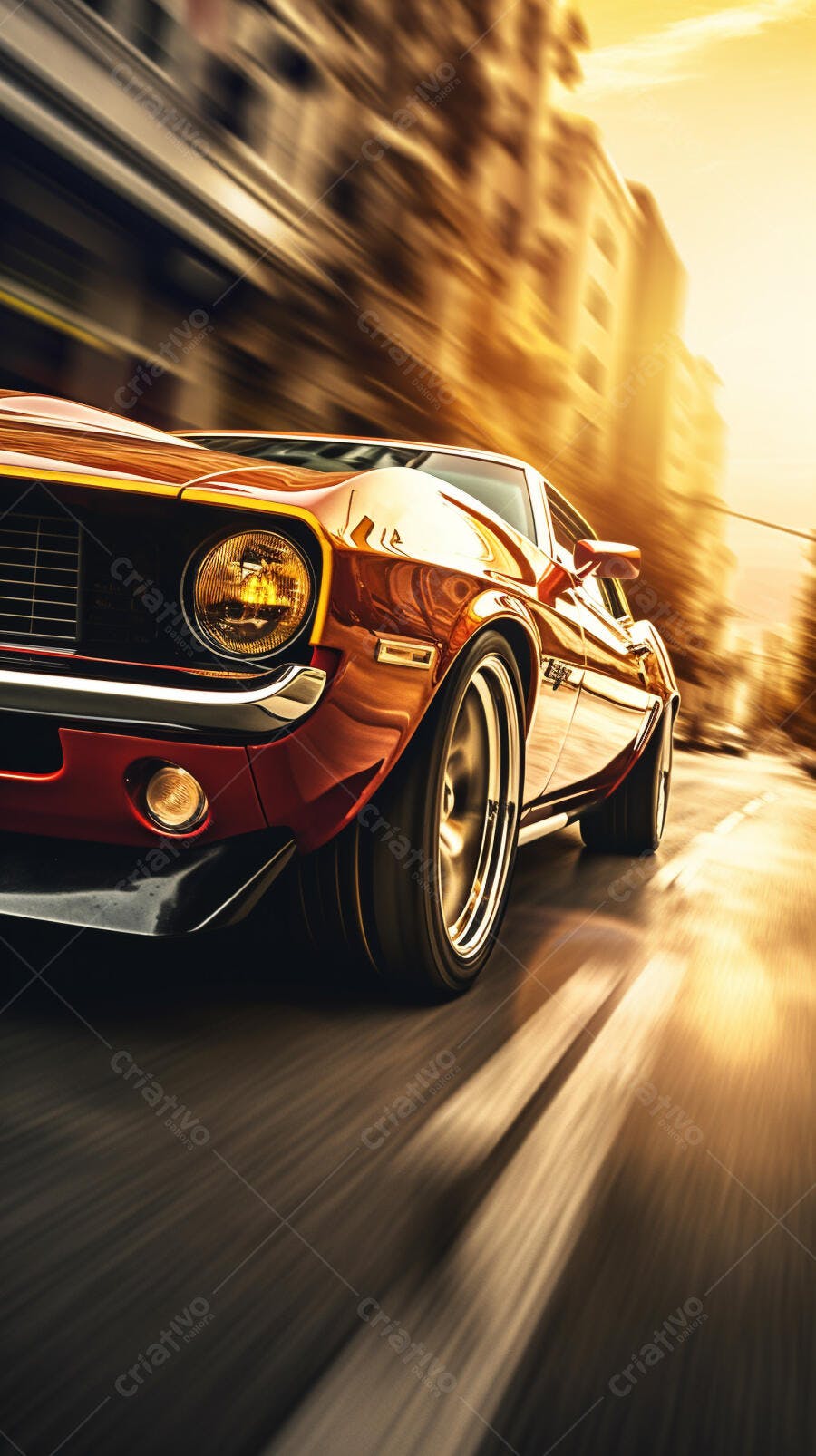 Muscle Car Laranja em Alta Velocidade
