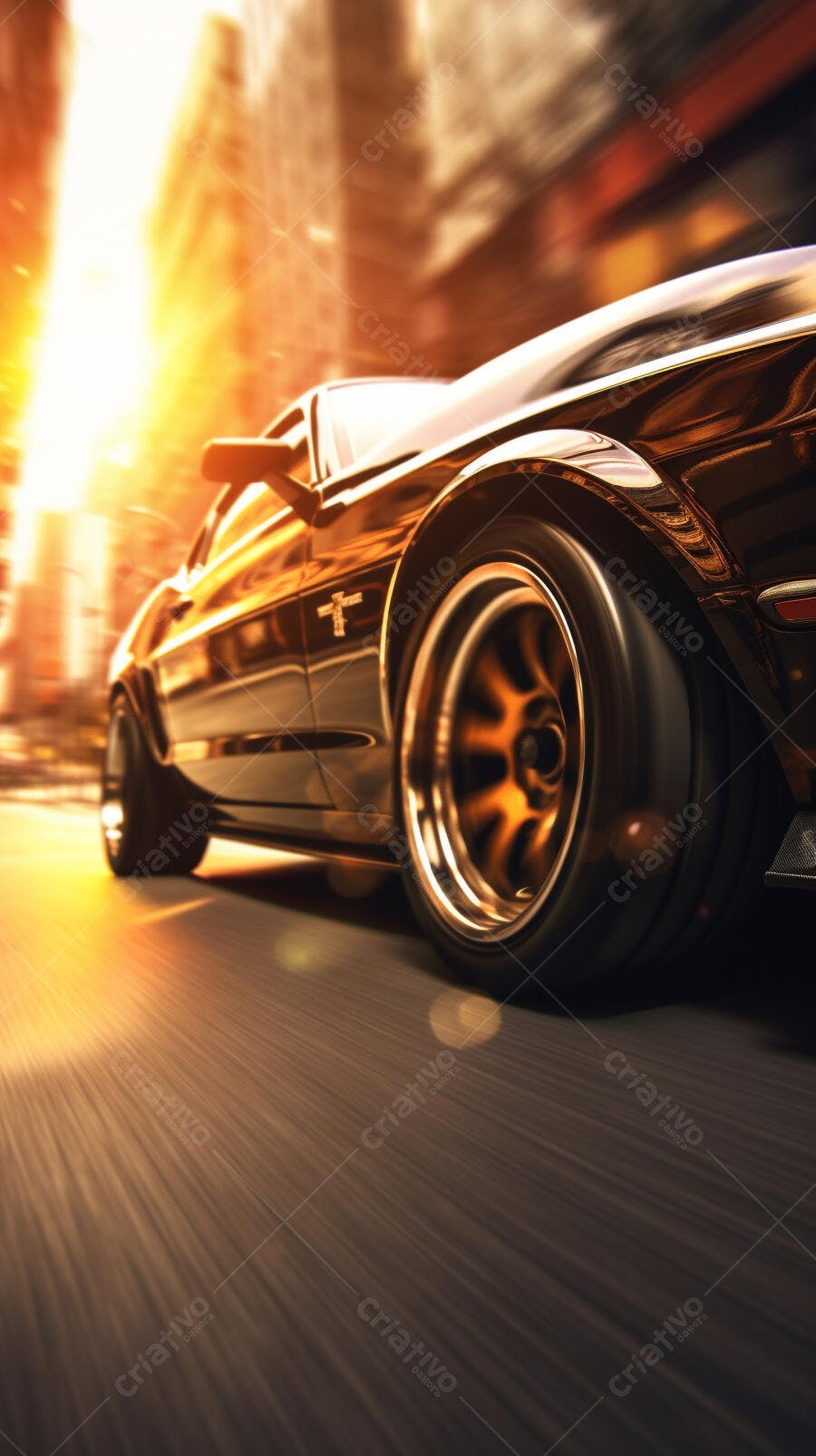 Muscle Car em alta velocidade ao pôr do sol