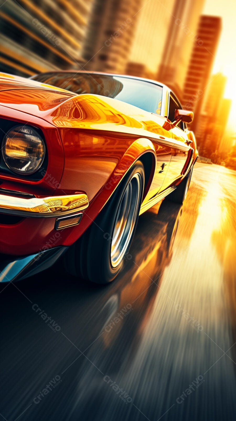 Mustang vermelho em alta velocidade na cidade