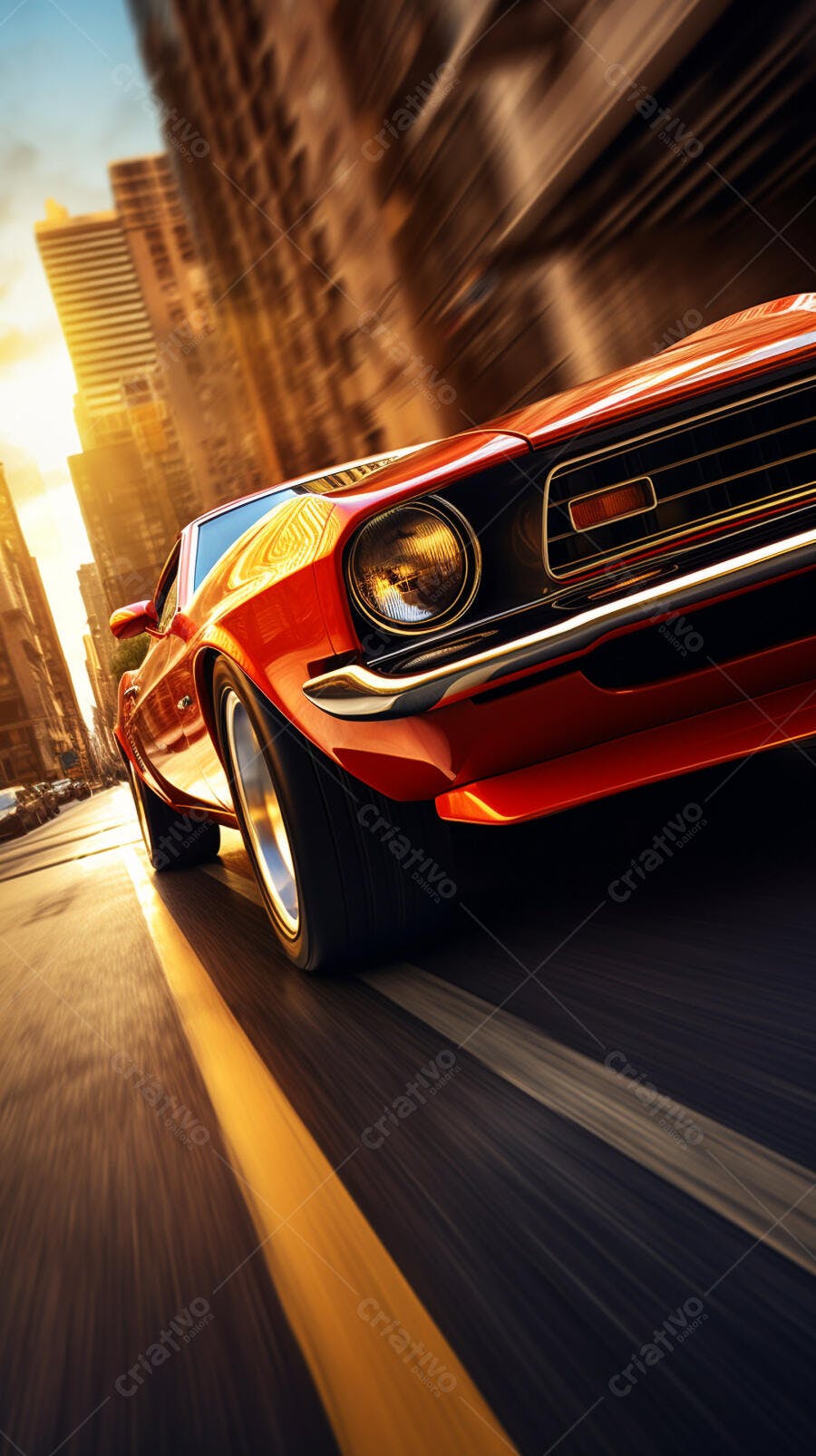 Muscle Car Vermelho em Alta Velocidade na Cidade