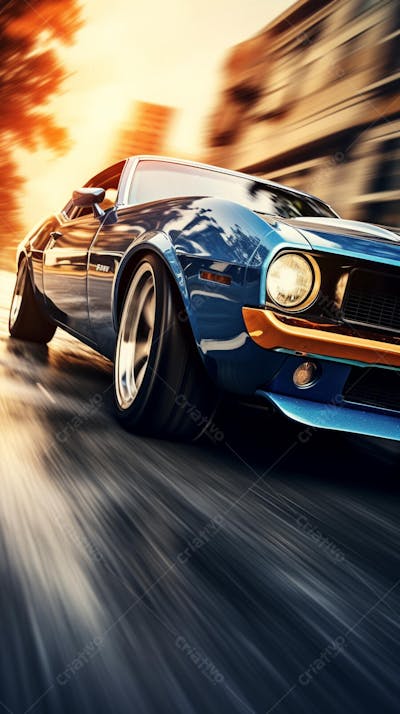 Carro muscle acelerando na estrada