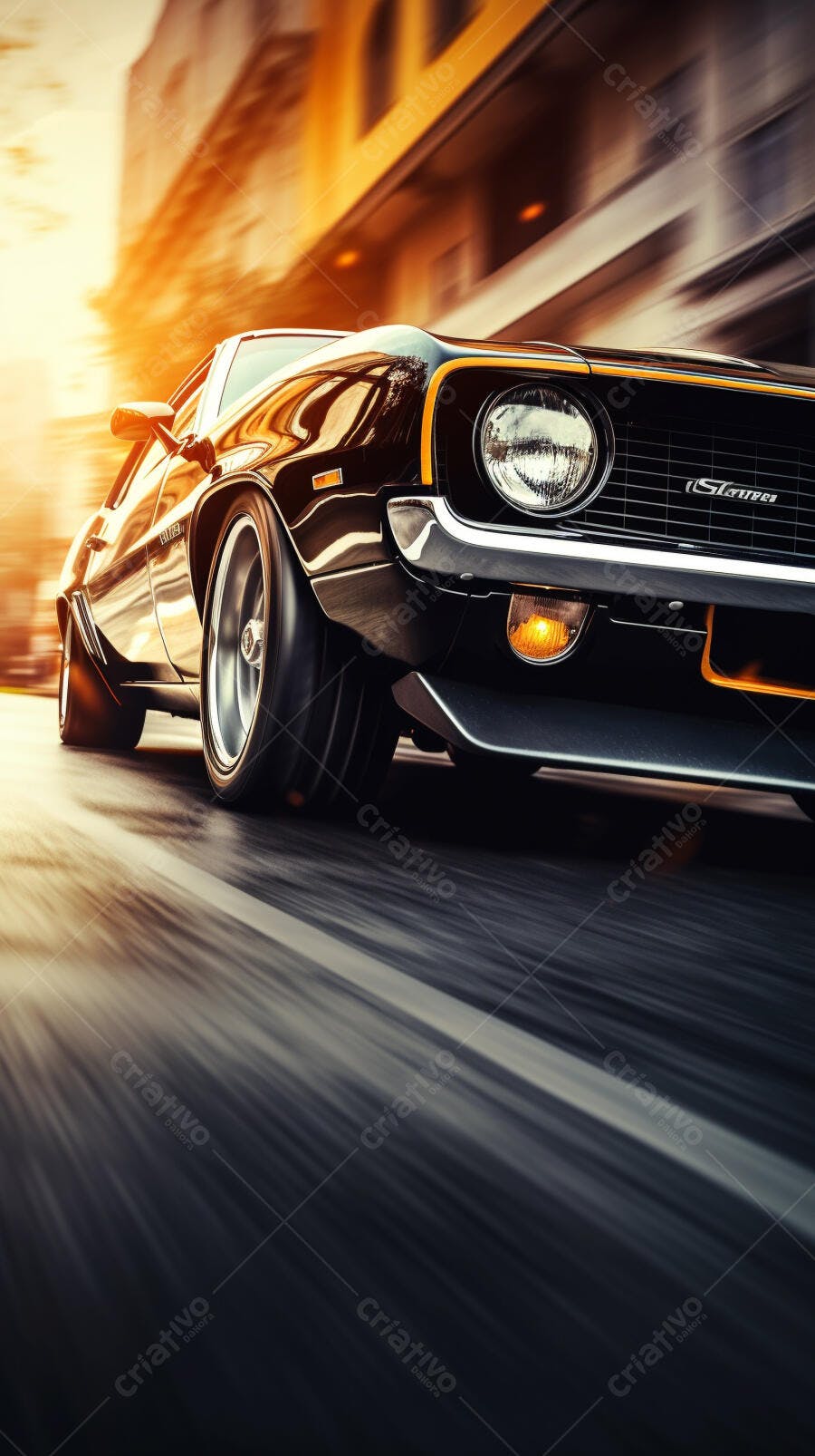 Muscle Car Preto em Alta Velocidade