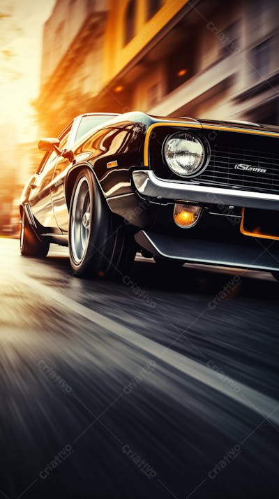 Carro muscle acelerando na estrada