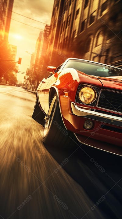 Carro muscle acelerando na estrada