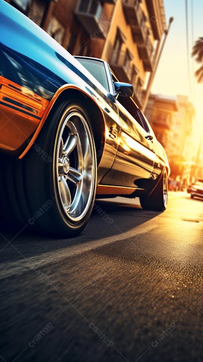 Carro muscle acelerando na estrada