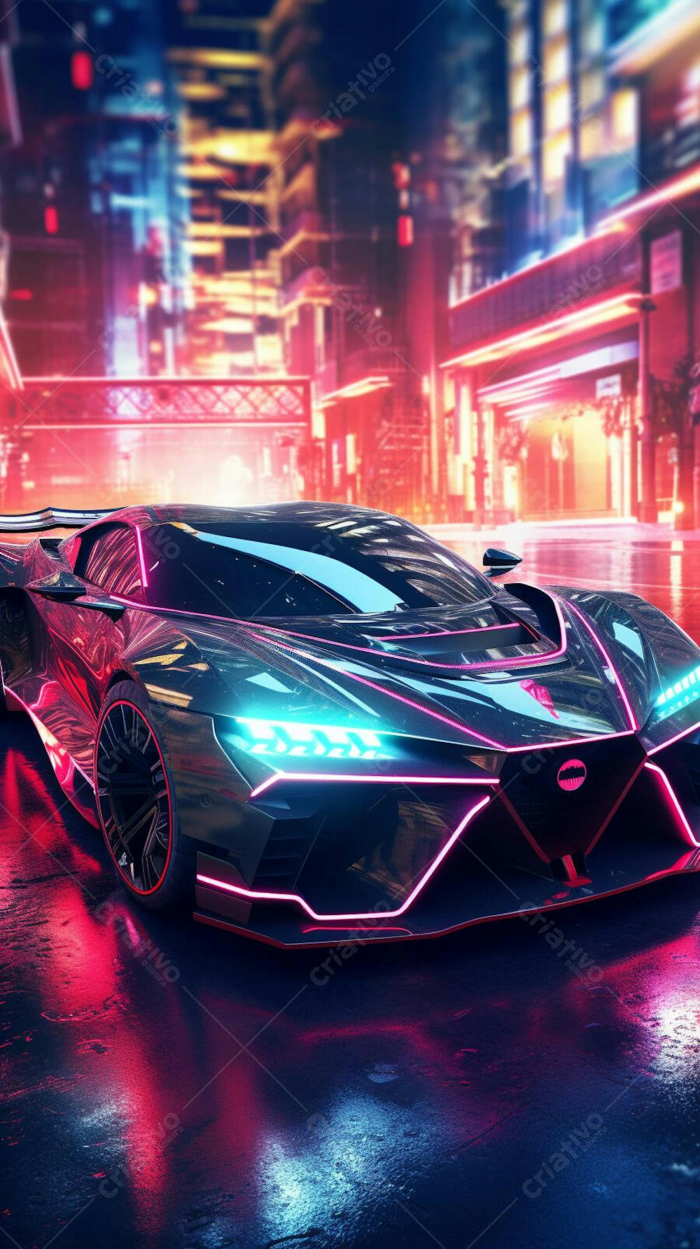 Carro de corrida em cenário neon