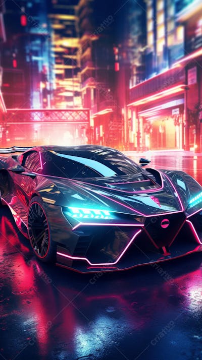 Carro de corrida em cenário neon