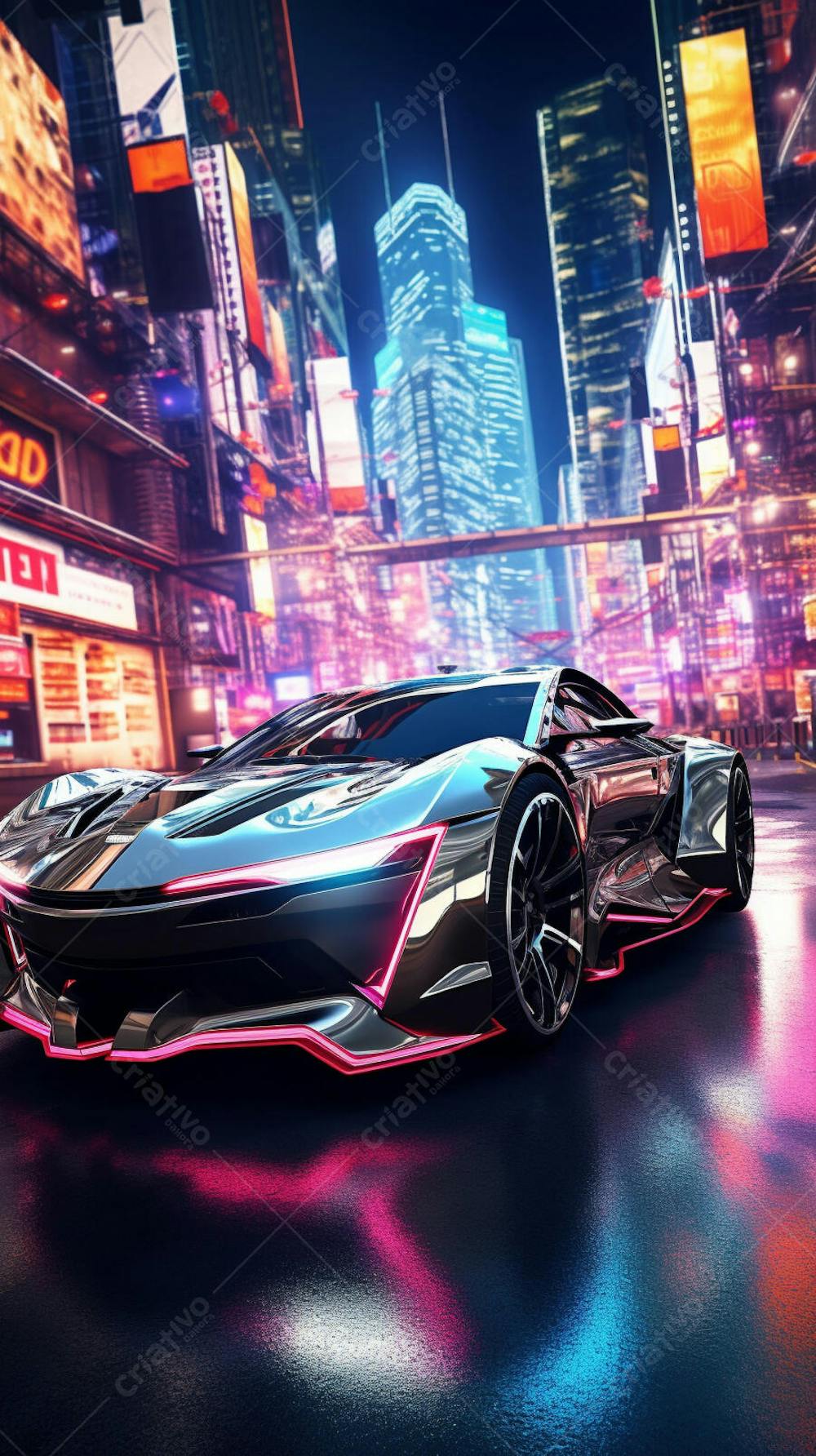 Carro de corrida em cenário neon
