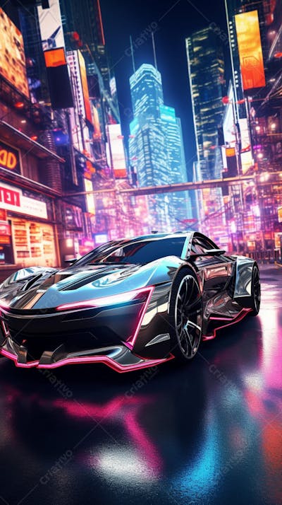 Carro de corrida em cenário neon