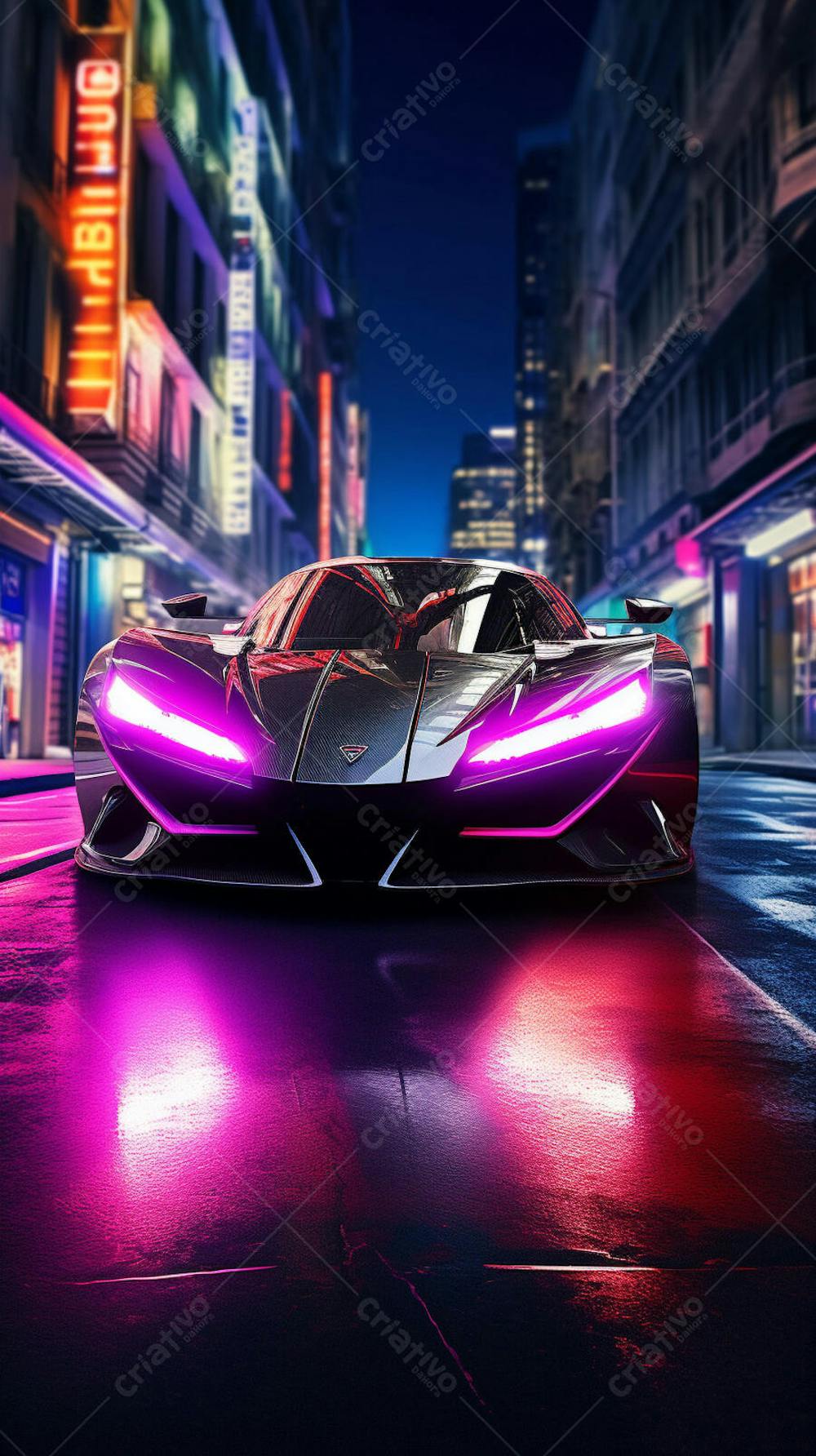Carro de corrida em cenário neon