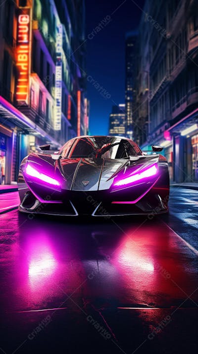 Carro de corrida em cenário neon