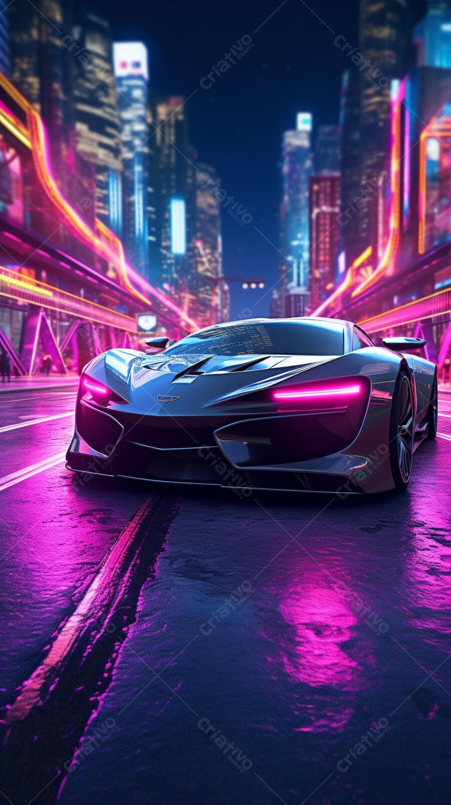 Supercarro futurista em cidade noturna