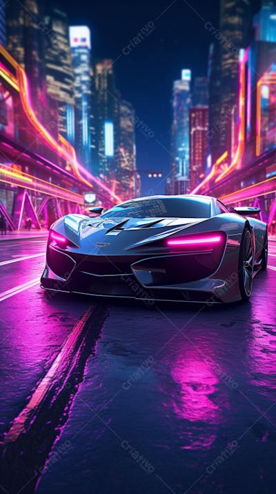 Carro de corrida em cenário neon