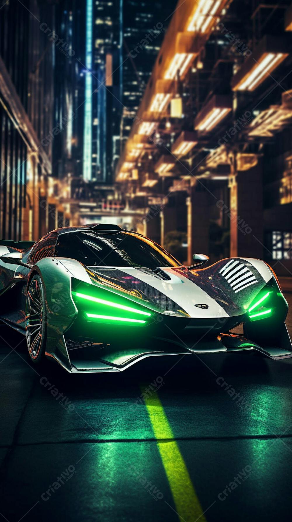 Carro de corrida em cenário neon