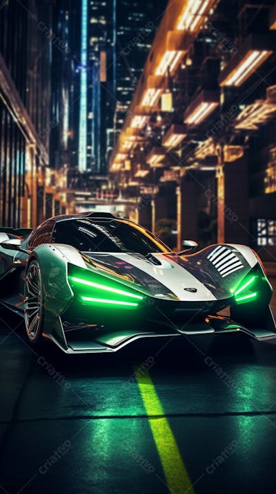Carro de corrida em cenário neon