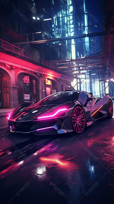 Carro de corrida em cenário neon