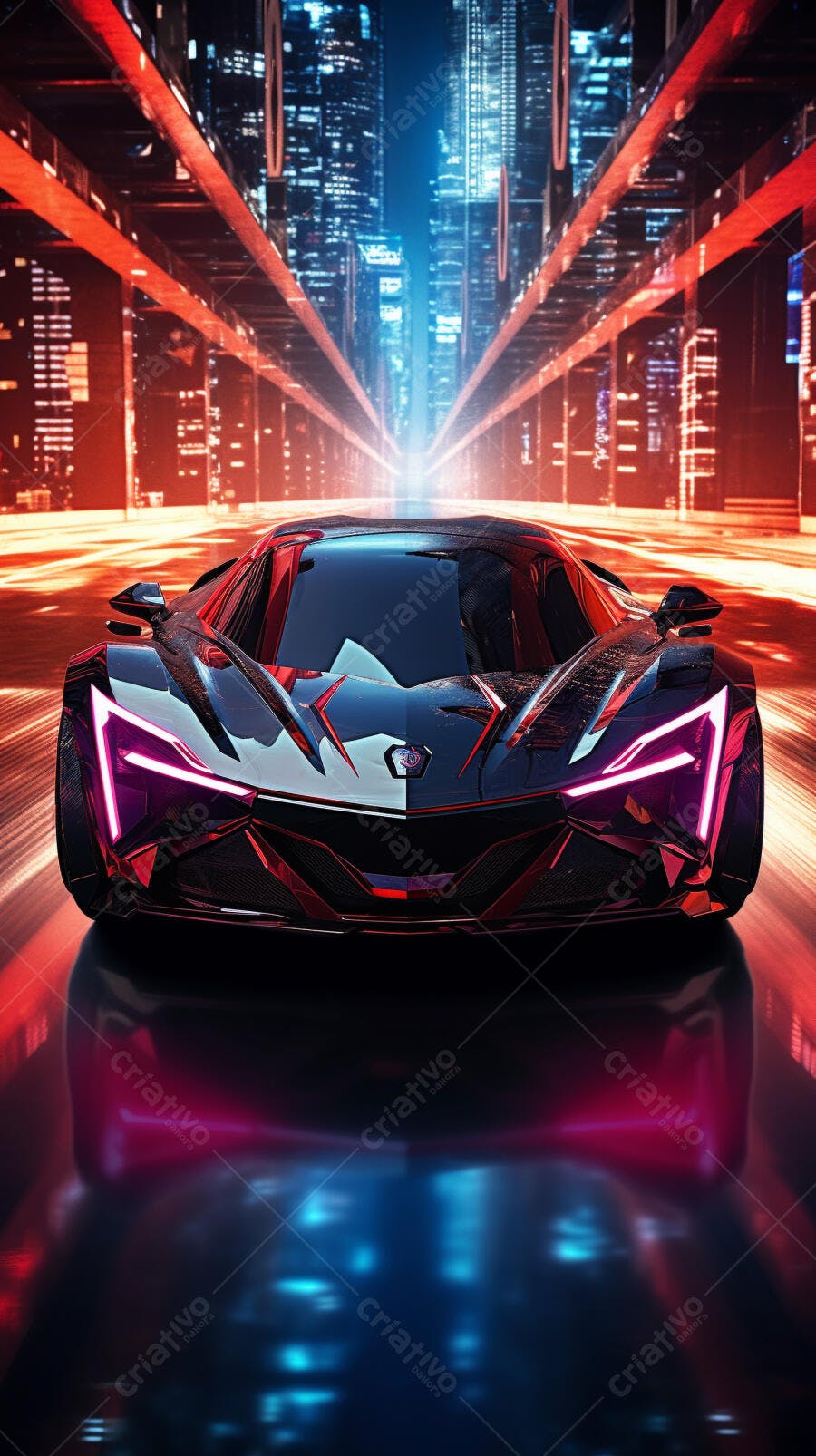 Supercarro futurista em cidade noturna
