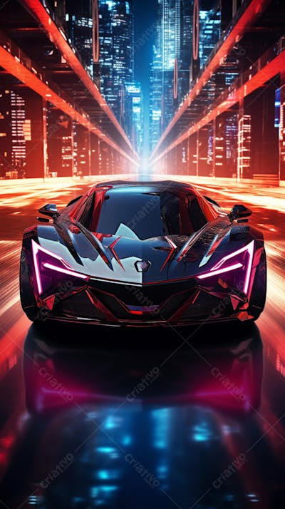 Carro de corrida em cenário neon
