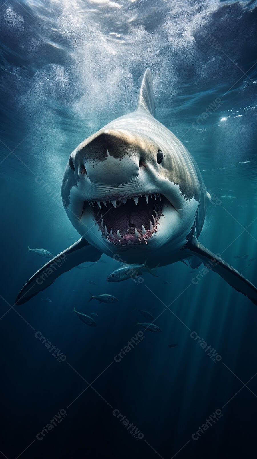 Tubarão-branco gigante boca aberta oceano