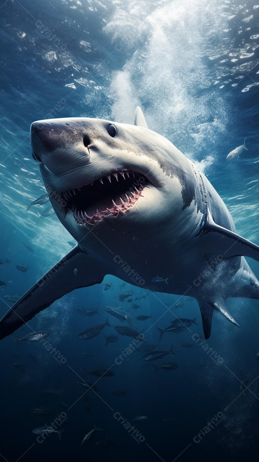 Tubarão branco nadando no oceano profundo