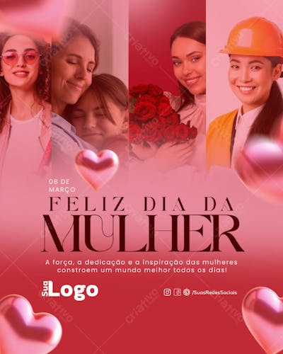 Flyer social media Dia internacional da Mulher 8 de março