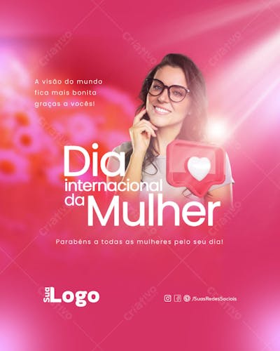 Flyer social media Dia internacional da Mulher 8 de março