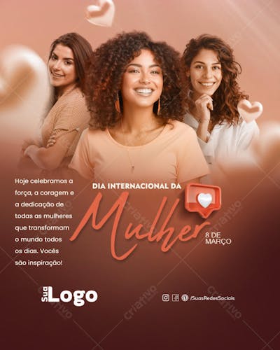 Flyer social media Dia internacional da Mulher 8 de março