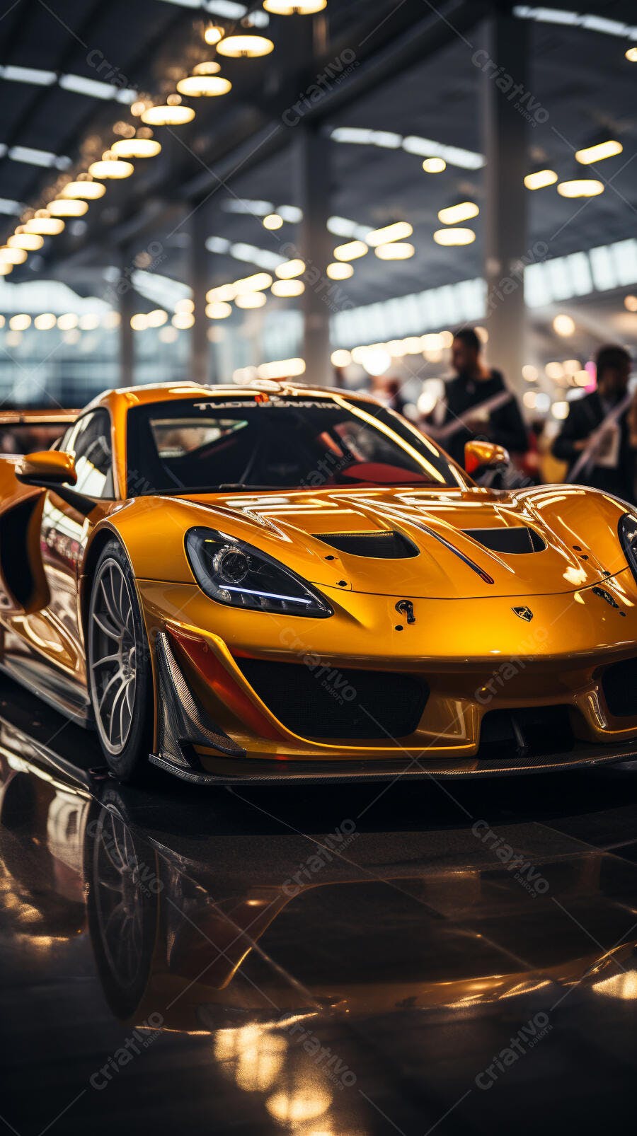 Supercarro dourado em evento automobilístico