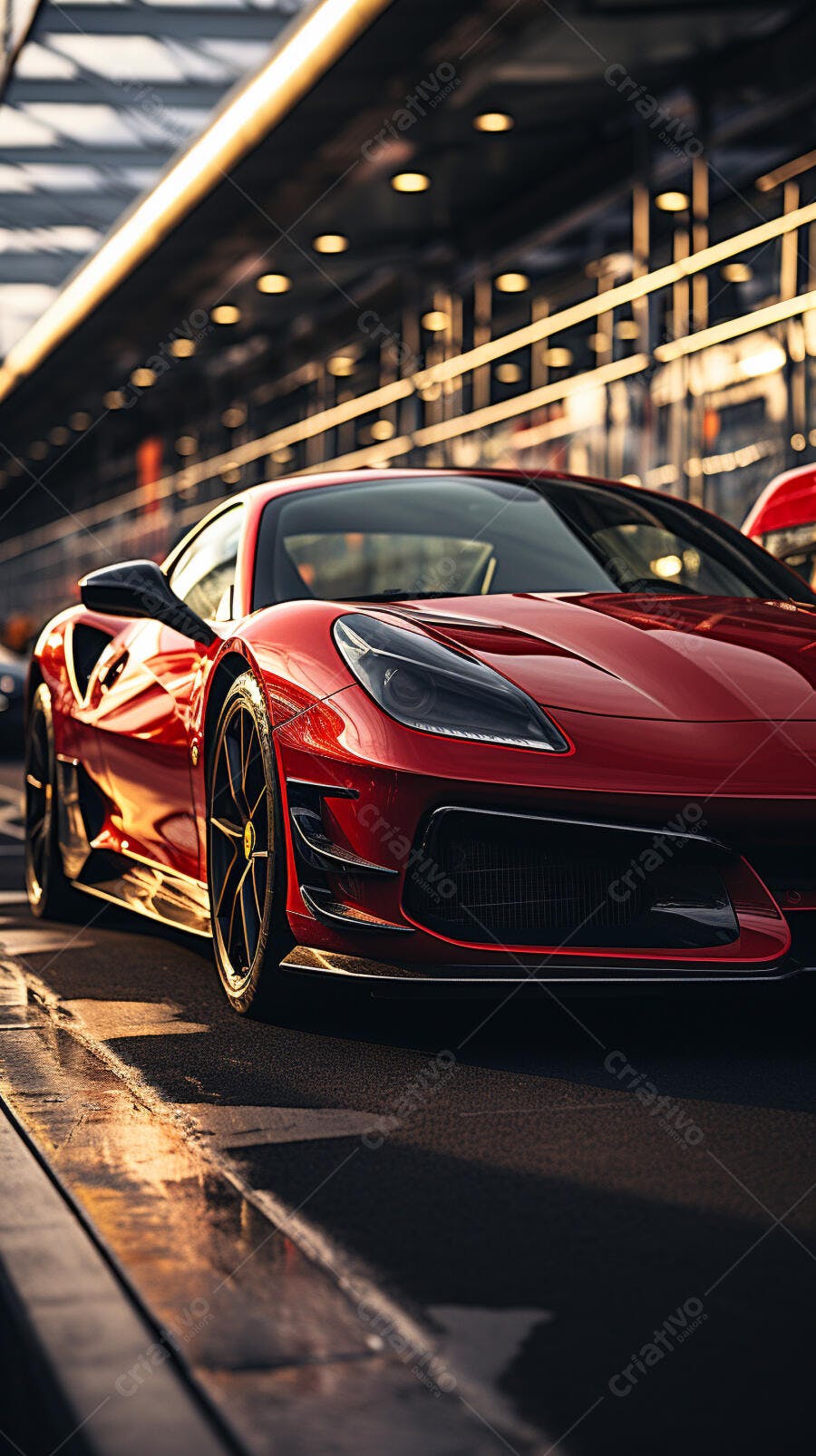 Ferrari vermelha em box de corrida