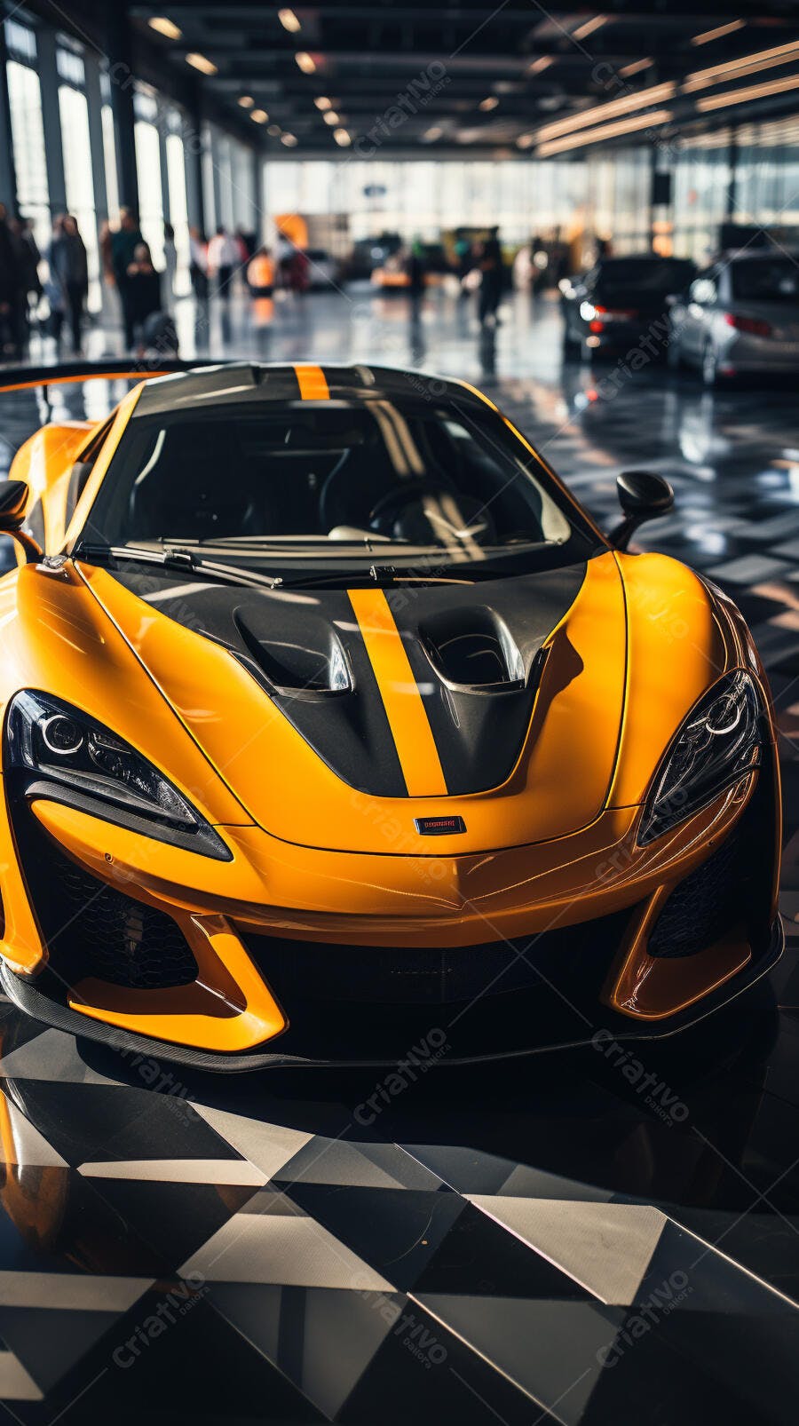 McLaren amarelo em showroom de carros