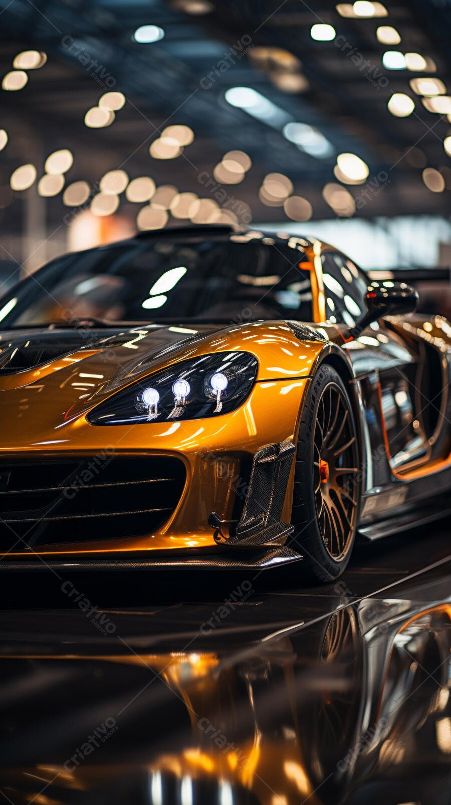 Superesportivo dourado em evento automotivo
