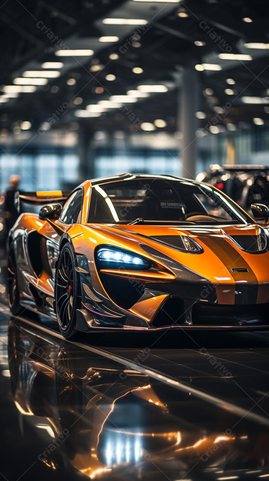McLaren dourada em showroom de carros