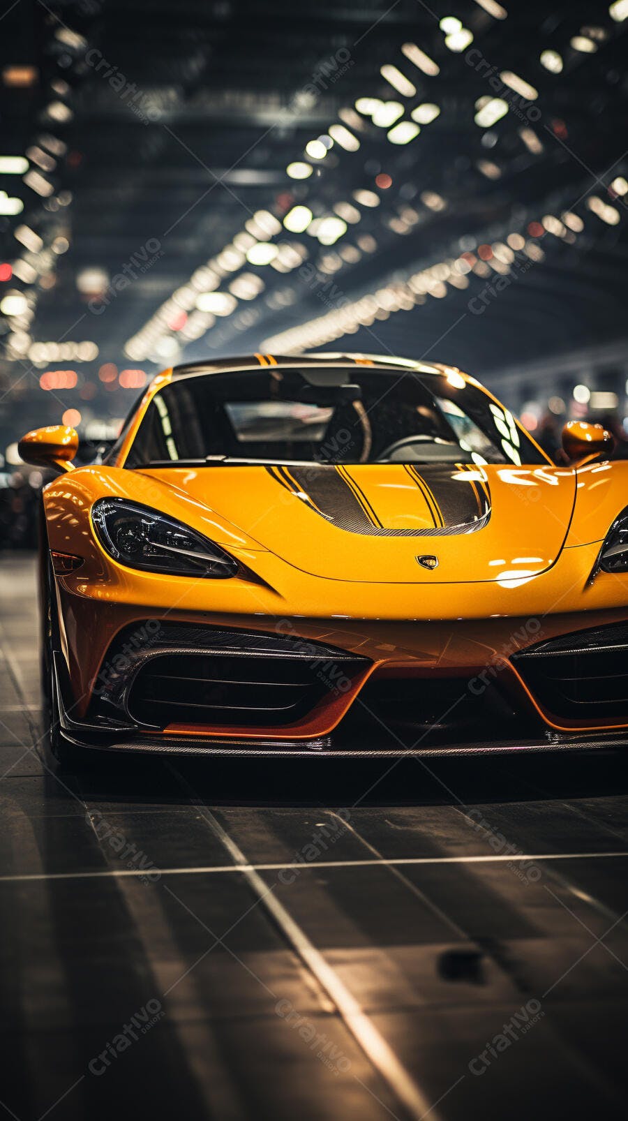 Supercarro amarelo em evento automobilístico