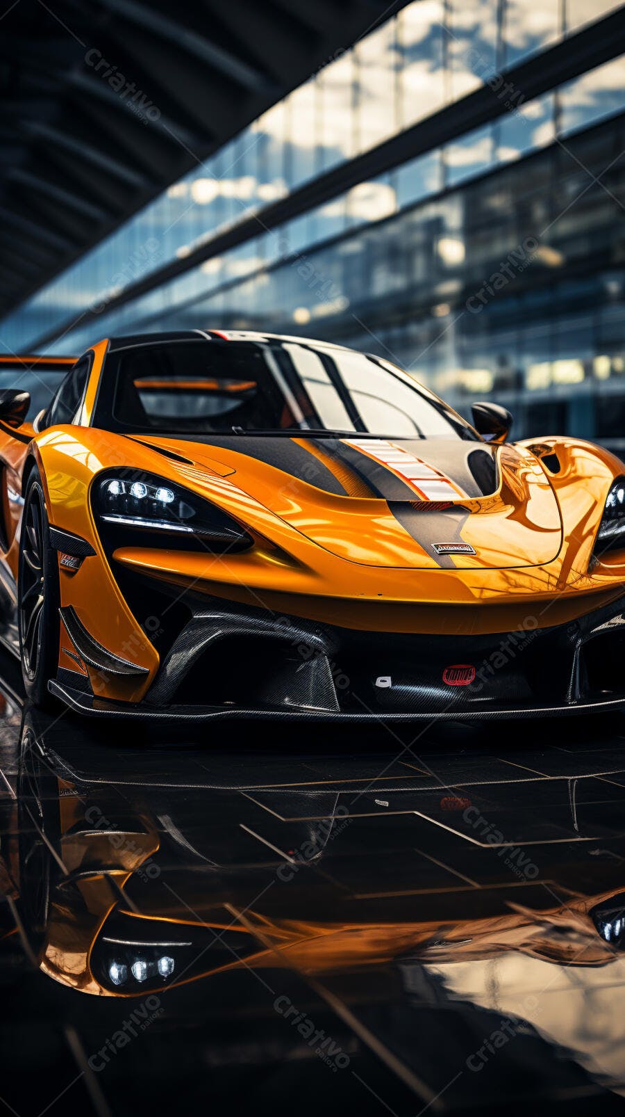 McLaren 765LT laranja em garagem moderna
