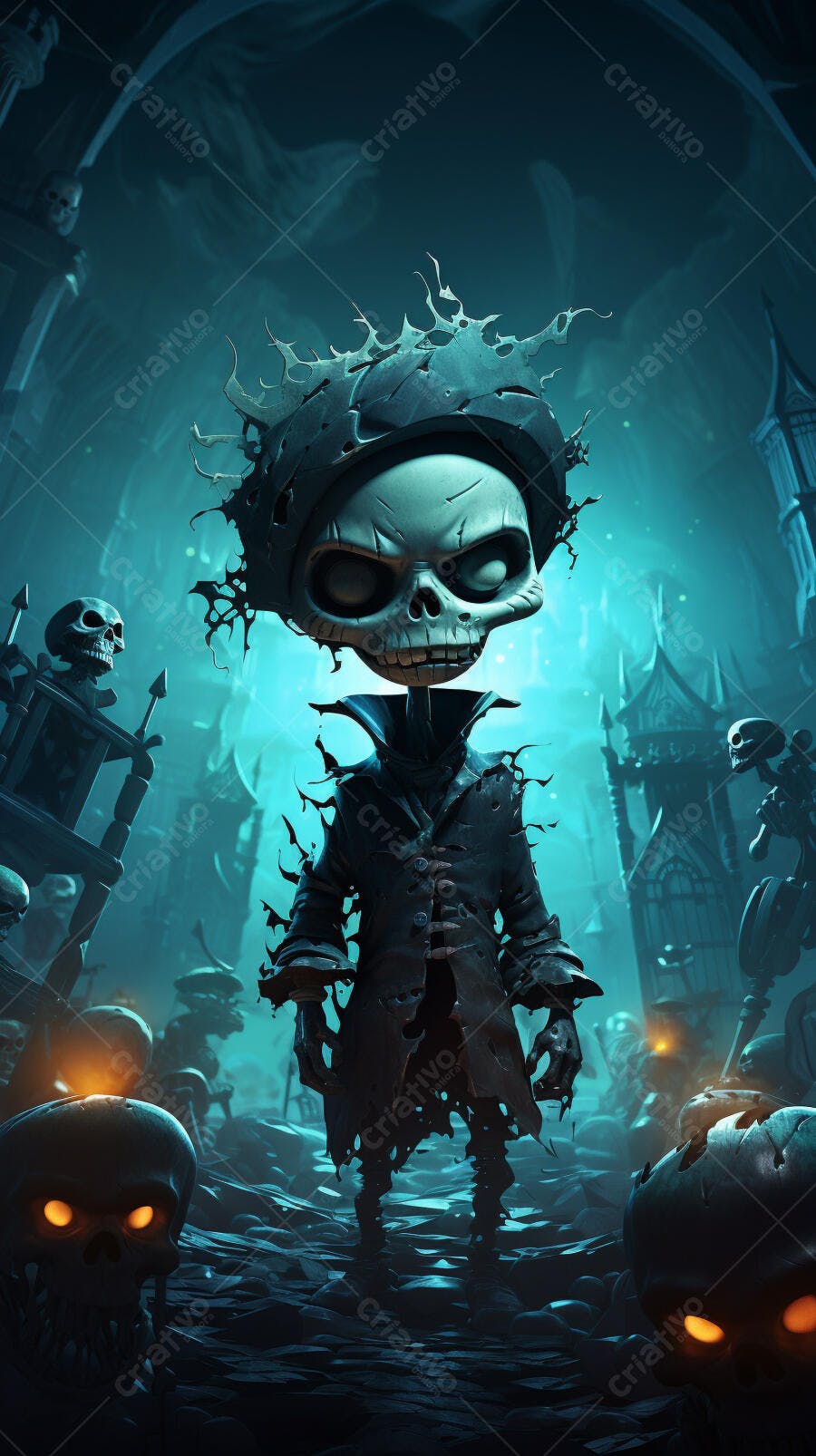 Esqueleto Cartoon Halloween Cemitério