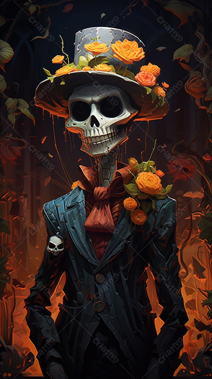 Esqueleto elegante com flores Dia de los Muertos