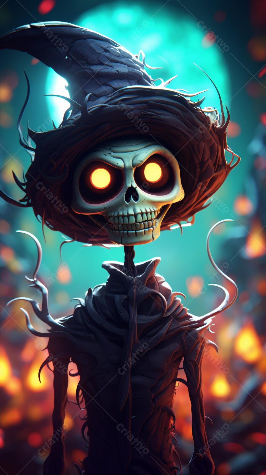 Esqueleto de Halloween chapéu bruxo
