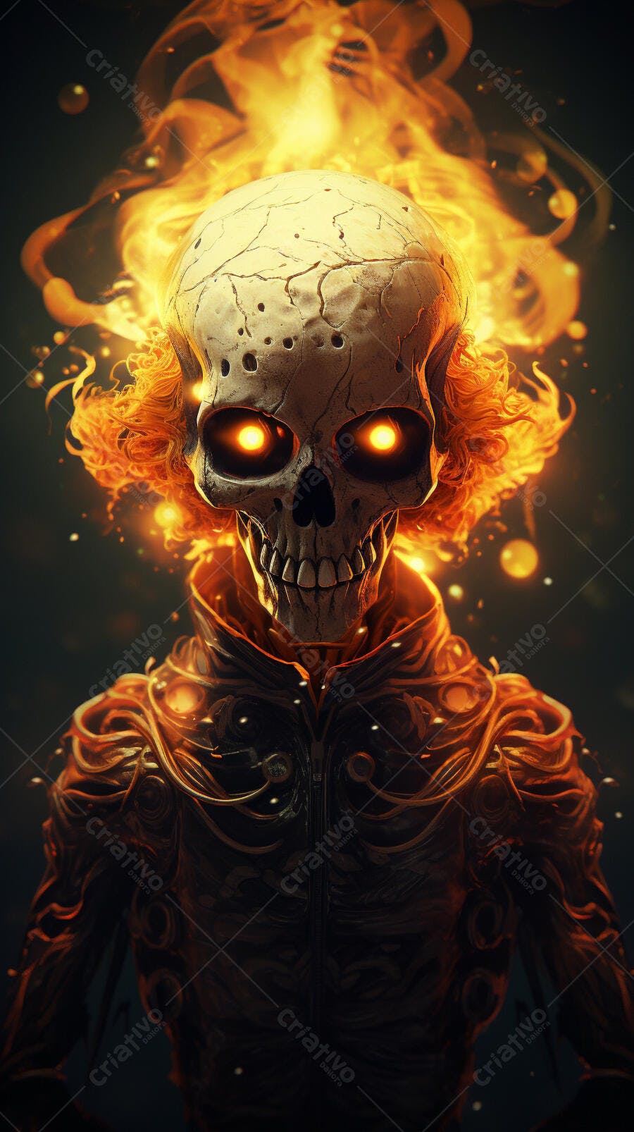 Caveira em chamas armadura escura